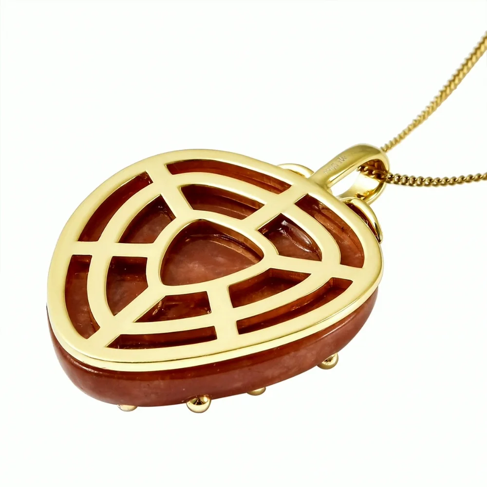 NWT RED JADE STRAWBERRY π PENDANT NECKLACE IN YELLOW GOLD OVER STERLING SILVER - Picture 5 of 6
